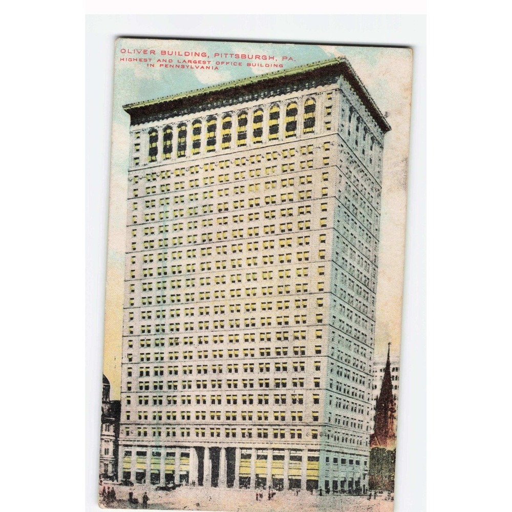 Vintage Oliver Building Pittsburgh PA Postcard 1913 RMS Cancel 1c Franklin Stamp